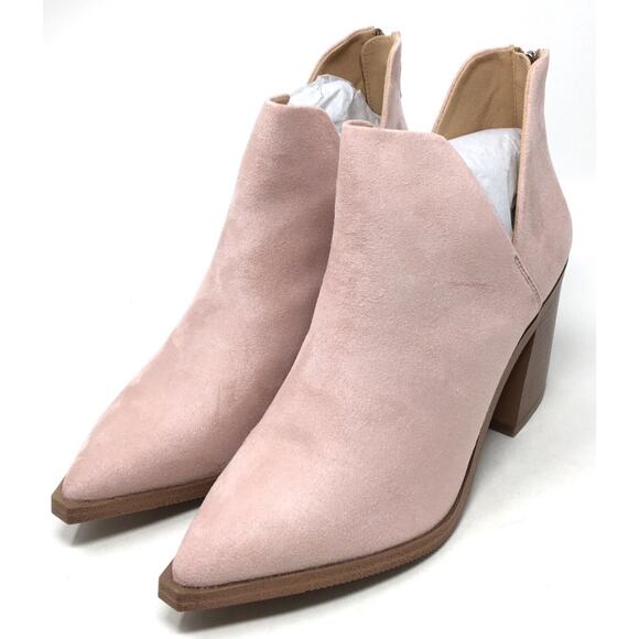 Fisace Women's Size 7.5 Pink Pointed Toe V Cut Stacked Mid Heel Ankle Bootie - Picture 3 of 8